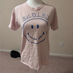 Comfort Colors Light Pink Tee with Blue Graphic